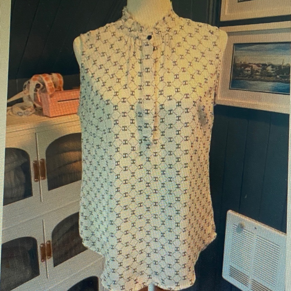 Women's Sleeveless Printed Blouse - Cream/Black